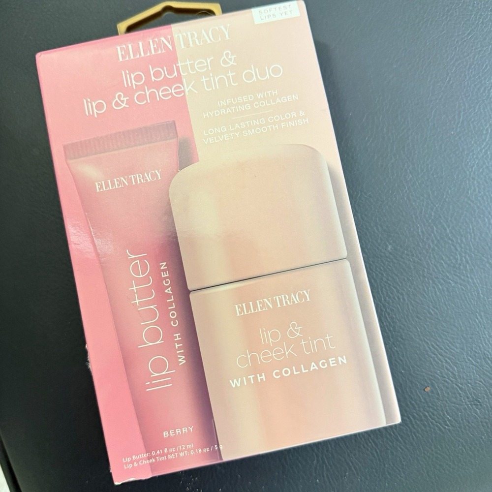 Ellen Tracy Lip Butter & Lip/Cheek Tint Duo Berry Collagen Long Lasting 0.41